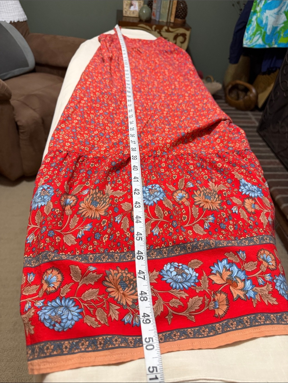 NATURAL LIFE Red & Blue Floral Wide-Leg Spaghetti-Strap Boho Jumpsuit, Size S. - Picture 12 of 14